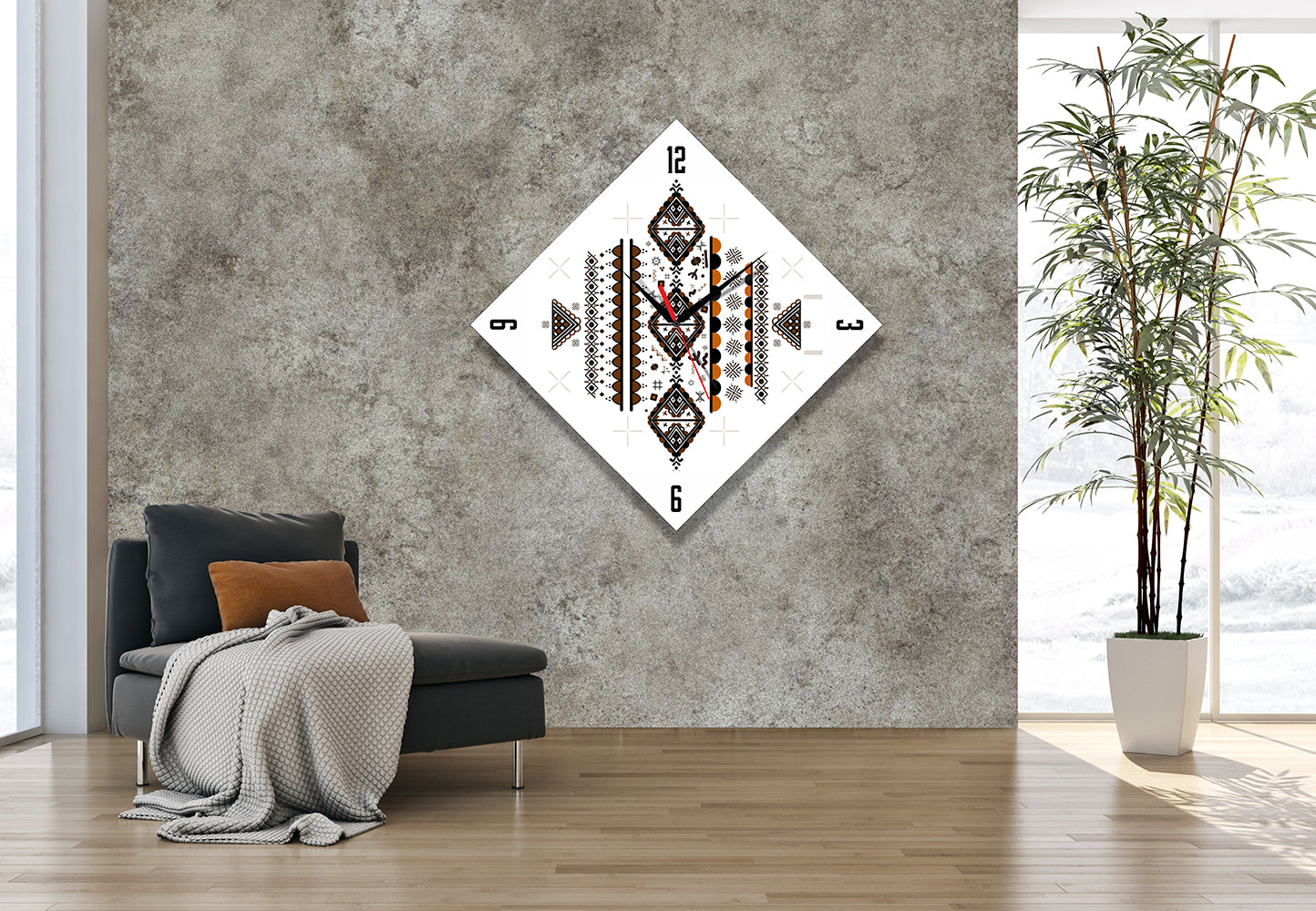 Duvarınızdaki Etnik İmza: StilCreative Geometrik Desenli Modern Kare Saat