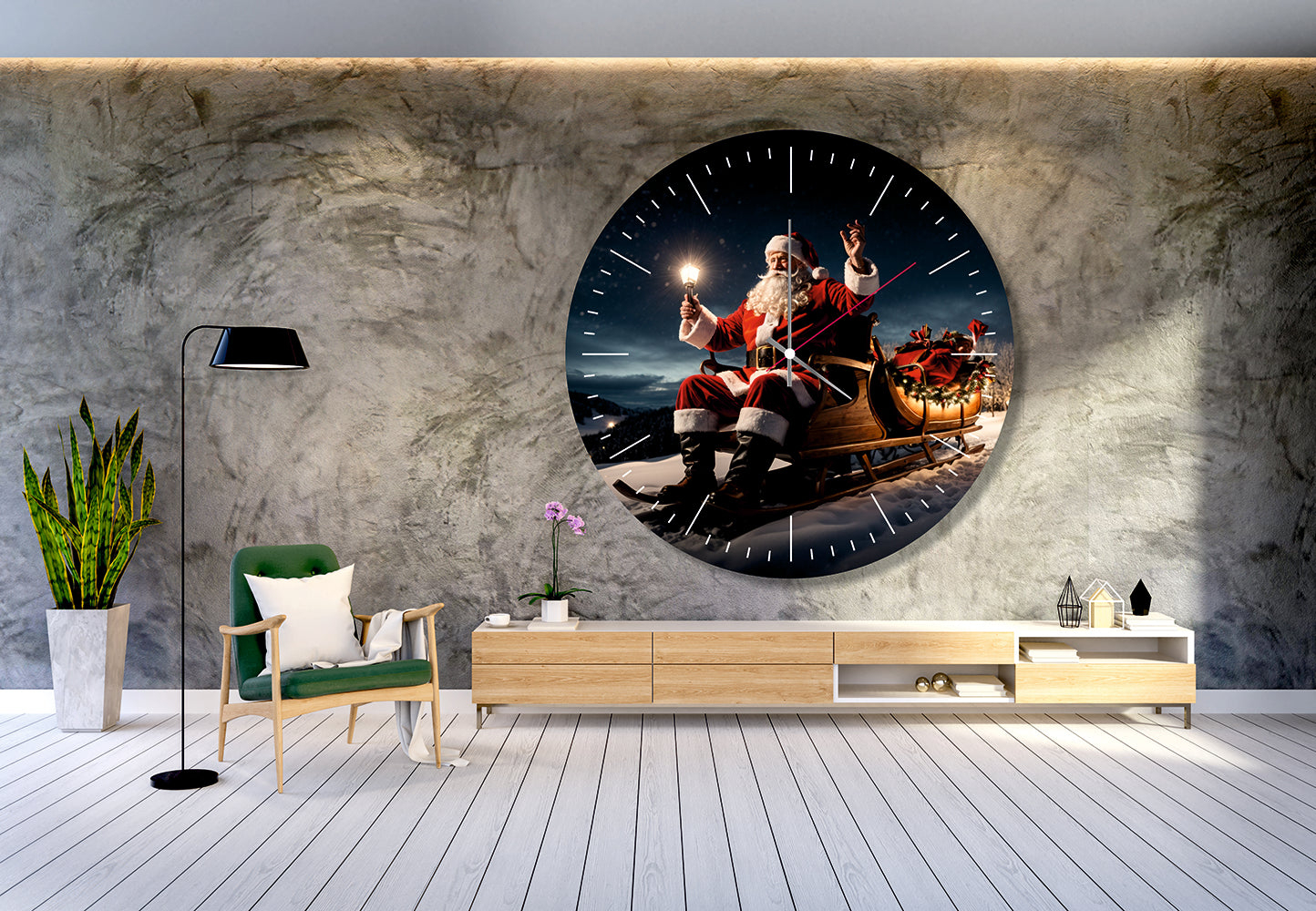 StilCreative Yılbaşı Özel: Noel Baba ve Büyülü Kızak Temalı Duvar Saati