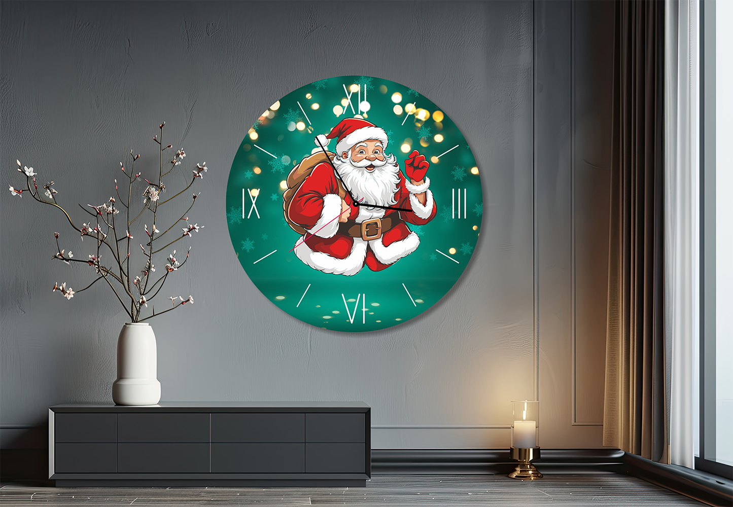 StilCreative Yeni Yıl Enerjisi: Yeşil Noel Baba Dekoratif Duvar Saati