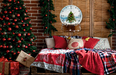 StilCreative Yılbaşı Özel: Kar Küresi Temalı Çam Ağacı Desenli Cam Duvar Saati