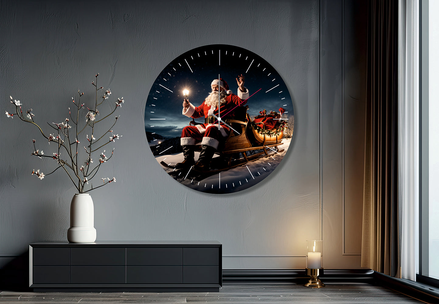 StilCreative Yılbaşı Özel: Noel Baba ve Büyülü Kızak Temalı Duvar Saati