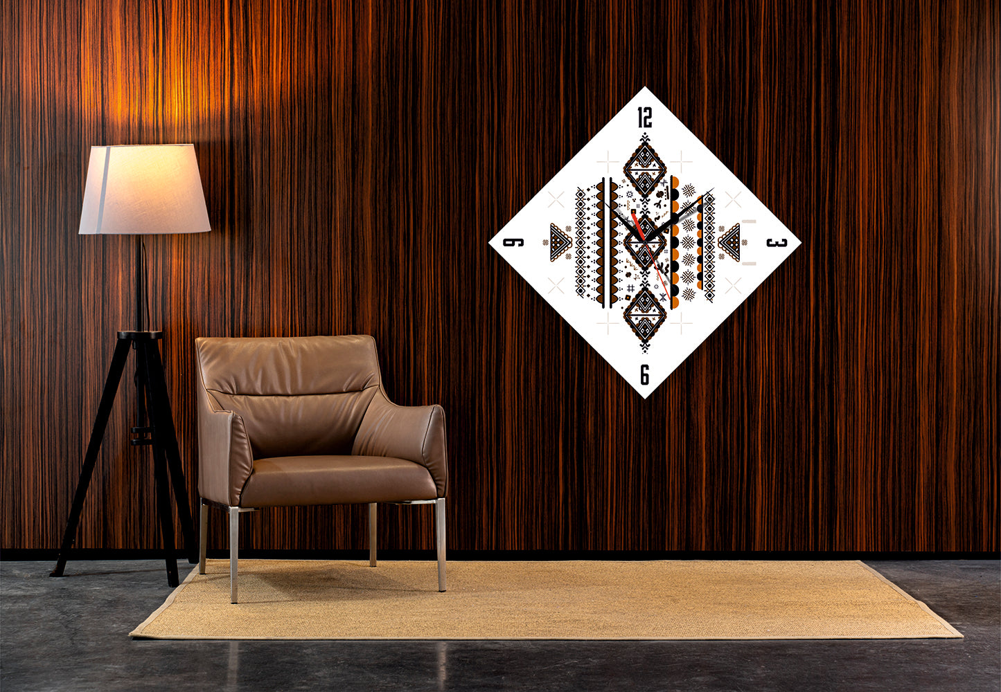 Duvarınızdaki Etnik İmza: StilCreative Geometrik Desenli Modern Kare Saat