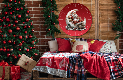 StilCreative Yılbaşı Rüyası: Ay Üzerinde Noel Baba Temalı Duvar Saati