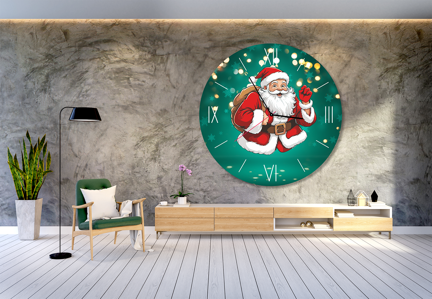 StilCreative Yeni Yıl Enerjisi: Yeşil Noel Baba Dekoratif Duvar Saati