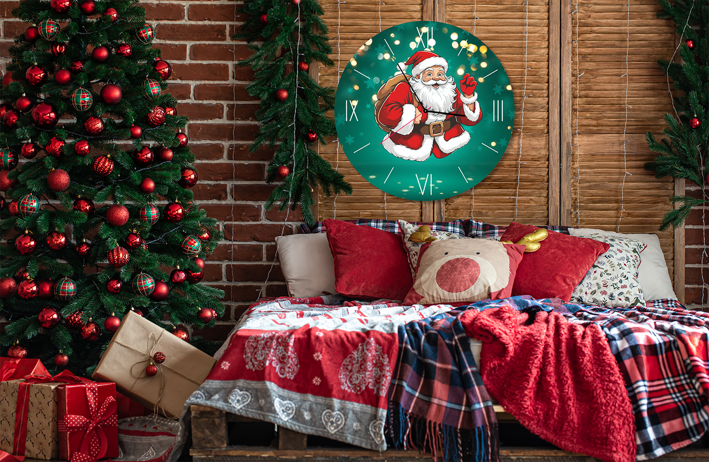 StilCreative Yeni Yıl Enerjisi: Yeşil Noel Baba Dekoratif Duvar Saati