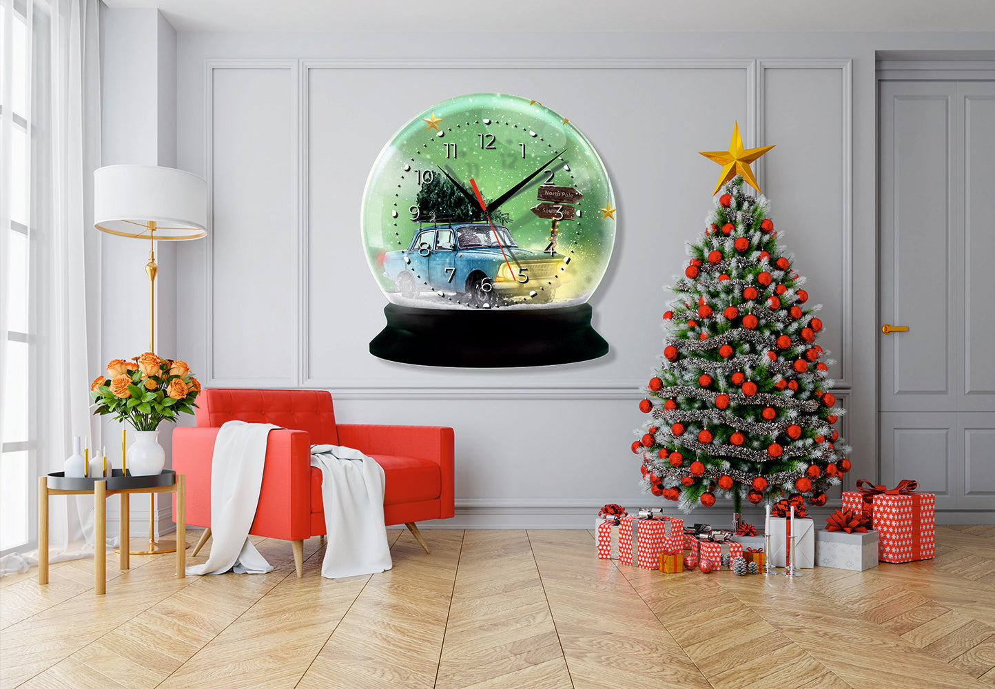 StilCreative İmzalı Büyülü Pencere: Kar Küresi Saat