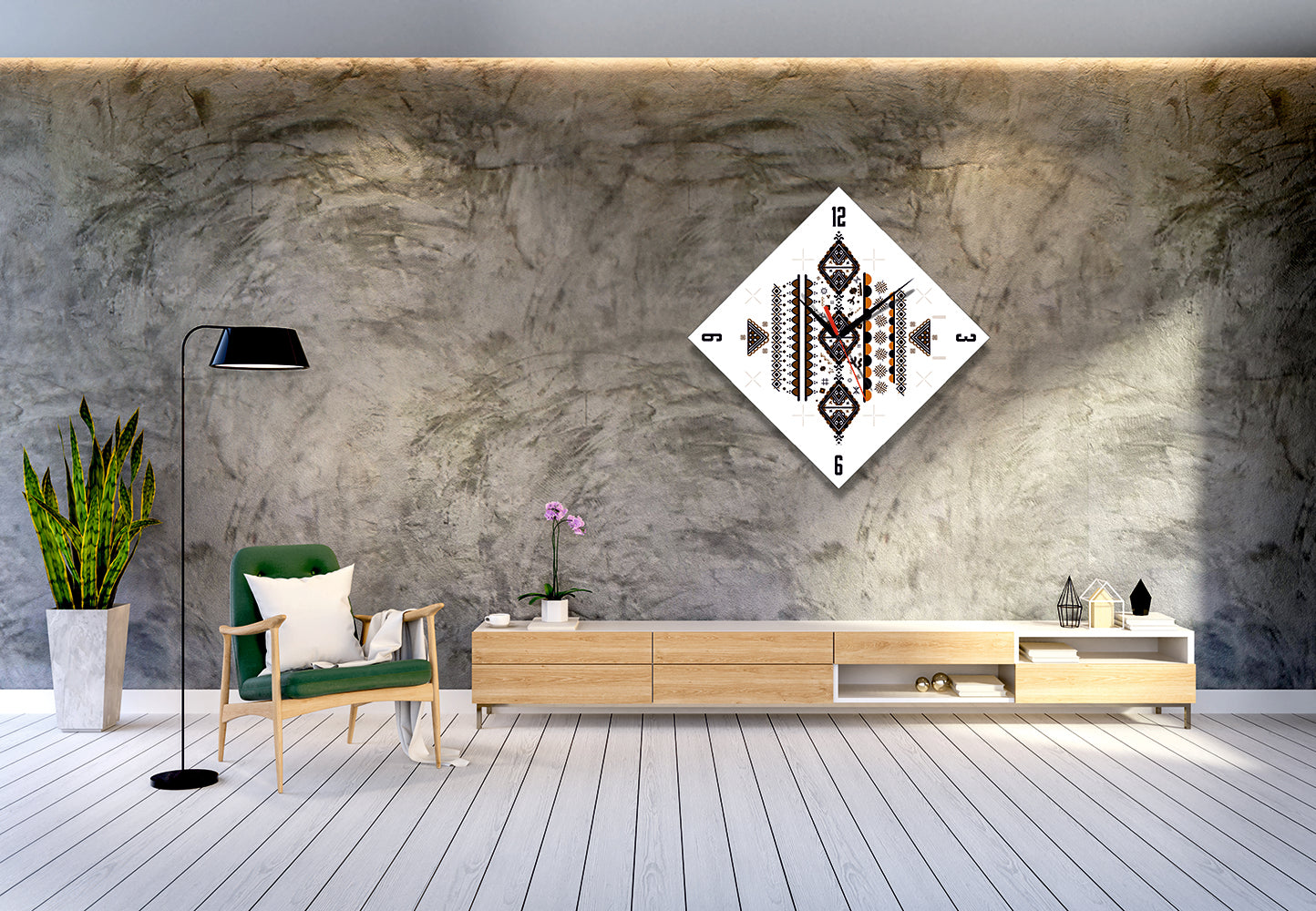 Duvarınızdaki Etnik İmza: StilCreative Geometrik Desenli Modern Kare Saat