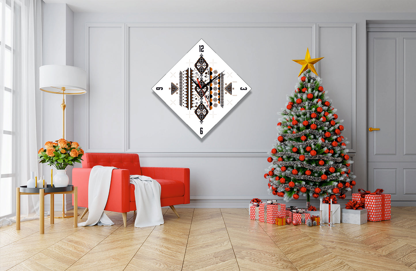 Duvarınızdaki Etnik İmza: StilCreative Geometrik Desenli Modern Kare Saat